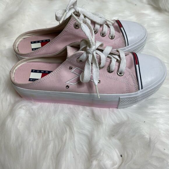 Tommy Hilfiger pink Canvas platform mule slip on sneakers size8M - Picture 2 of 9
